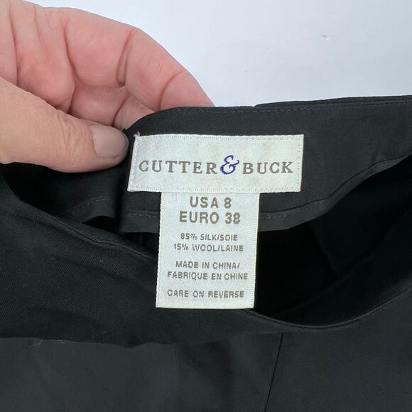 VTG CUTTER & BUCK Silk & Wool Black Flat Front Side Zip Straight Leg Trousers 8 - Picture 6 of 8